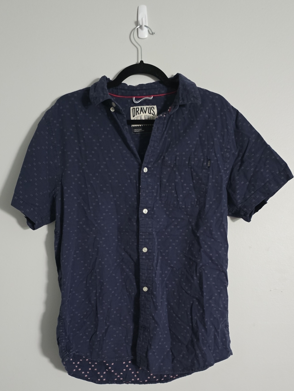 Orvus Navy Short-Sleeve Button-Down Shirt with Subtle Pattern